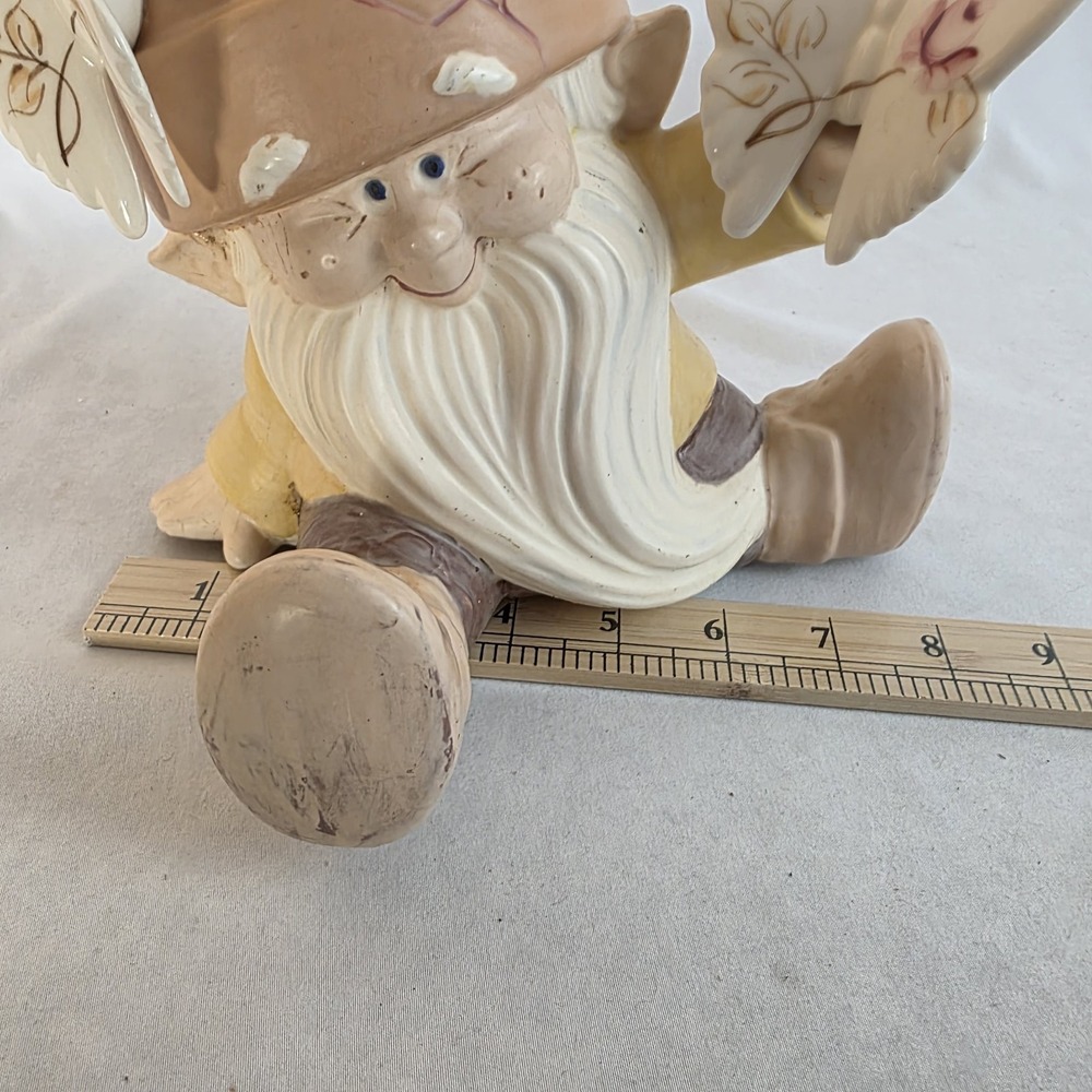 Vintage Dona 1542 Hand Painted Cracked Pot Garden Gnome w/ Homco 70s Butterflies - Picture 10 of 11